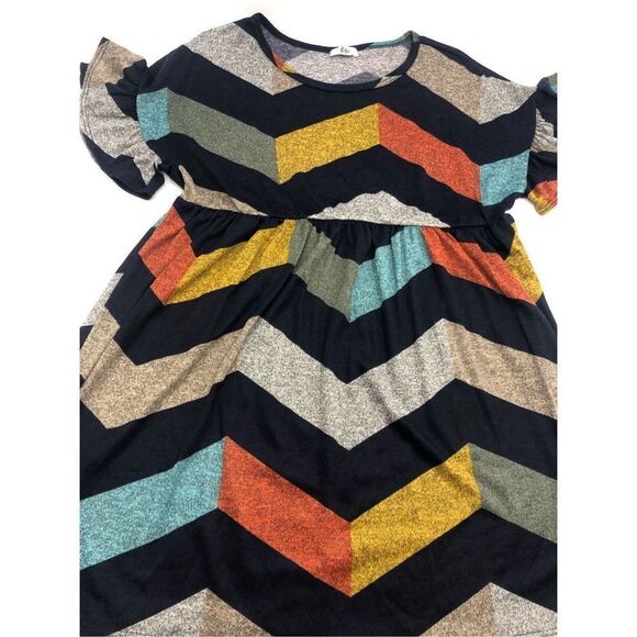 Brand New Egs Navy & Mustard Multicolored Chevron Empire- Waist Tunic Top Size M - Picture 3 of 7